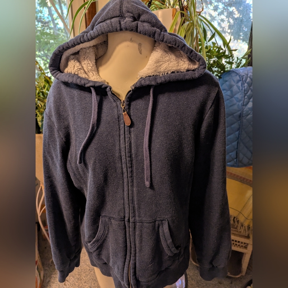 Women's Green Tea Navy Fur Lined Hooded Zip Frt Sweatshirt Sz Med